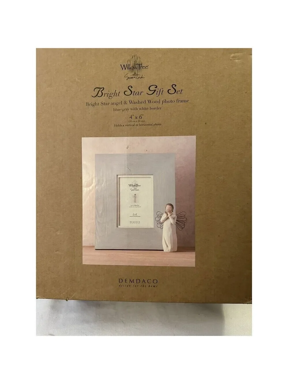Willow Tree Bright Star Gift Set Bright Star Angel and Washed Wood Photo Frame
